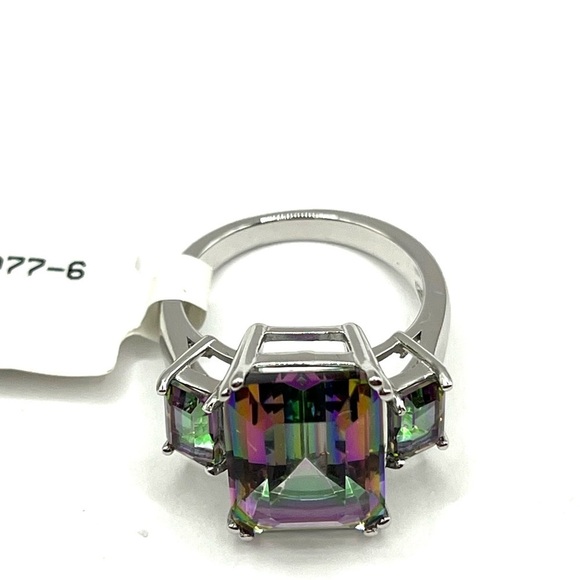 Rainbow Multiple Colored Quartz Ring Emerald Cut Designer DK 925 - Picture 8 of 13